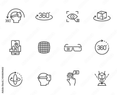 Virtual reality and augmented reality outline vector icon set ...