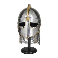 Deco 79 Metal Medieval Knight Crusader Helmet with Black Wood Stand (Medieval Knight Helmet)