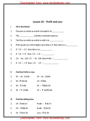 CBSE Class 5 Mathematics Worksheet - Profit and Loss | PDF