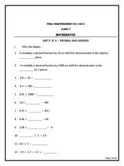 CBSE Class 5 Mathematics Worksheet - Decimal and Average | PDF ...