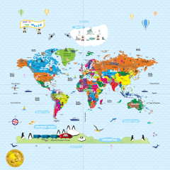 World Map (Evolution Kids Educational Removable World Map Peel and Stick Large Decals Stickers for Children Nursery Bedroom)