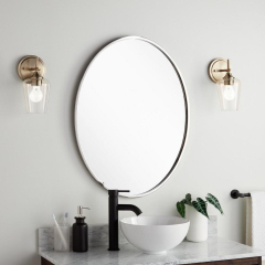 ANDY STAR 30 in. W x 1 in. H Round Mirror with Stainless Steel Silver Metal Frame