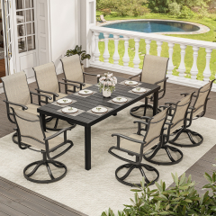 Dextrus 9-Piece Swivel Patio Dining Set, Weather Resistant Outdoor Furniture Set with Swivel Chairs