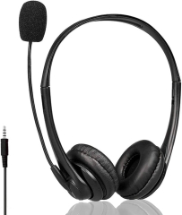 3.5mm Phone Headset with Microphone Noise Cancelling & Audio Controls, PC Headphone for Gaming (Astrum HS750 USB Stereo Headset with Mic. Compact Headphone W/leather Padded Earcups, 195cm Length Cable, 20Hz - 20kHz Frequency & Adjustable Hea)