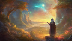 A painting of a wizard standing in a forest with a staff - SeaArt AI