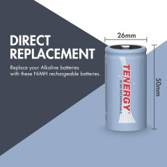 Tenergy 10000mAh NiMH D Battery Rechargeable High Capacity D Battery (Tenergy Nimh C 1.2V 5000mAh Rechargeable Batteries)