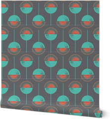 Geometric Flowers Mint Poppy Teal Red Floral Orange Circles