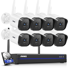 ANNKE 3MP WiFi 8CH 5MP NVR Wireless Surveillance Kit with 1TB Hard Drive, 4 IP Surveillance Cameras, 30M IR Night Vision, Outdoor Audio Recording