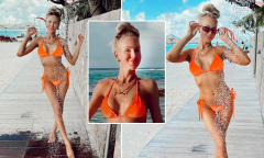 Christine Quinn flaunts her toned figure in a bright orange bikini ...