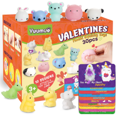 Yuumue 30 Pack Valentines Day Gift Cards with Mochi Squishy Toys Set for Kids