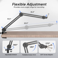 FIFINE Microphone Arm Stand-Heavy Duty Boom Arm Suspension Scissor Adjustable Mic Stand with Desk Mount (Fifine Dynamic Podcast Microphone Set with Boom Arm Stand)