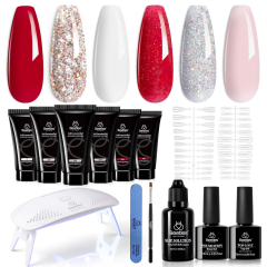 Beetles Poly Nail Extension Gel Kit (beetles Gel Polish Beetles Candy Cane Gel Nail Polish Set 6Pcs Gel Polish Glitter Burgundy Red Sparkle Gel Nail Kit Snow White Silver Holiday Nail Gel)