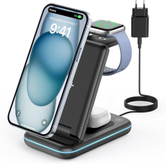 JoyGeek 3 in 1 Wireless Charging Station for Apple Wireless Charger Stand for 15/14/13/12/11/Se/X/8 Pro Max Plus Mini (GEEKERA 3-in-1 Wireless Charging Stand for )