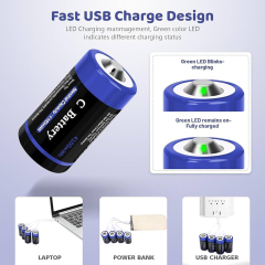 Wowpower Rechargeable C Cell Batteries with USB-C Charging Cable, 1.5v Lithium LR14 C Battery (wowpower D cable USB-C)