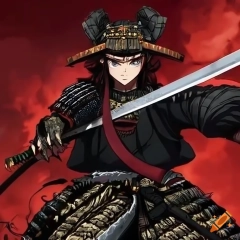 A samurai takes out his katana in anime style on Craiyon