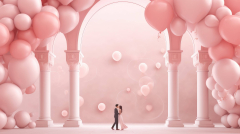 A ultra featuring a heart-shaped balloon arch in a ...