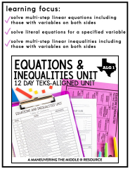 Equations and Inequalities Unit