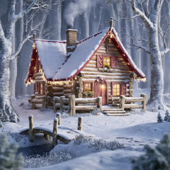 Cozy Cabin in Snowy Forest Serene Winter Retreat | SDXL Online