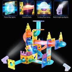 Binzkbb Light Magnetic Tiles Building Blocks for Kids,3d Clear Educational Stem Building Toys,Magnetic Marble Run Blocks Toys for Kids Ages 3 4 5 6