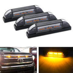 Xotic Tech 3x Smoked Lens Amber LED Front Center Grille Marker Running Light Package For Toyota Tundra 2014-2021 (Smoked 6-LED Amber Fender Flare Side Marker Lamps For Jeep Wrangler TJ JK and JL)