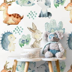 Cute Animals Nursery (Papel Parede Adesivo Animais Floresta Aquarela)