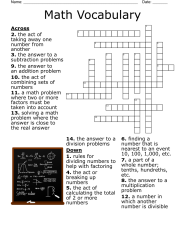 7th Grade Math Vocabulary Crossword Puzzle