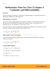 Class 12th Math Continuity and Differentiability Formulas CBSE 2023