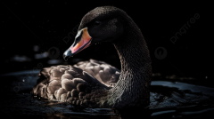 Black Swan Swimming In Water On A Dark Backdrop Background ...