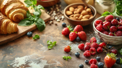 Photos Almond Croissant Bowl Cherry Raspberry Strawberry Blueberries