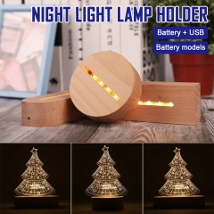 3D Wooden Lamp Base LED Table Night Light Base For Acrylic Warm Lamp Holder Lighting Accessories Assembled Base (3D Wooden Lamp Base)