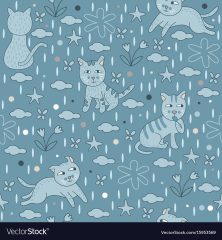 Seamless pattern blue cats background Vector