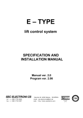 Sec Electronics E-Type Lift Control System Specification and Installation Manual