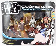 Year 2005 Star Wars Clone Wars Animated Commemorative Figure Set ANAKIN SKYWALKER, SAESEE TIIN and Clone TROOPER with Lightsabers, Blaster and Bases (Star Wars - The Clone Wars DVD Collection Action Figure 3-Pack)