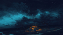 Artistic Night Landscape Cloud Car