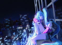 Anime Vocaloid Hatsune Miku Long Hair Blue Hair