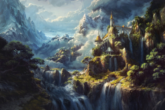 Fantasy Castle Castles Mountain Waterfall